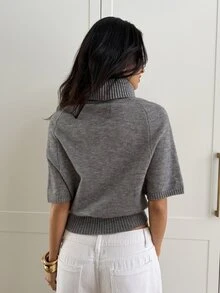 Aloruh Women's Solid Color Casual Versatile Everyday Sweater Office Brunch Light Grey Autumn - Grey - View 2