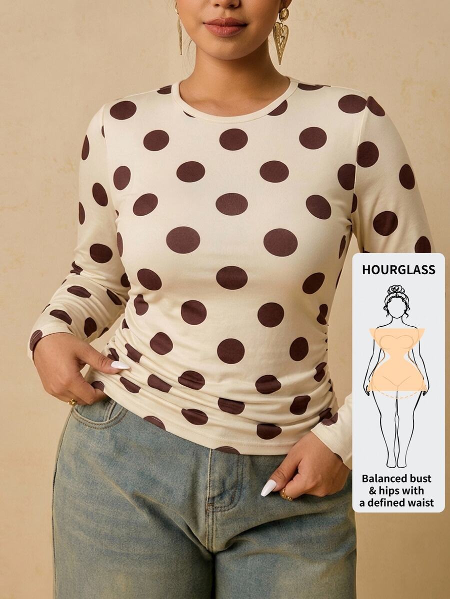 Freevana Kaos Wanita Ukuran Besar Kasual Motif Polkadot - MultiWarna - View 1