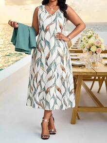 Fleurora Women's Plus Size V-Neck Floral Print Dress And Jacket 2-Piece Set Tea Party Brunch Vacation Wedding Bride Light Green All Summer Elegant Work Formal - Multicolor - View 3