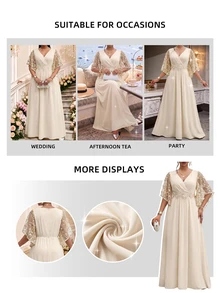 Fleurora Plus Size Women's Summer Elegant Patchwork Embroidery Mesh Ruffle Sleeve Waist Cinched Dress Wedding Evening Wedding Guest Guest Guest Birthday Beige - Khaki - View 7