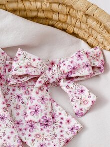 3套隨機發送1套，2件裝新生女嬰居家服可愛波點櫻花印花荷葉邊長袖連身包屁衣附髮帶 - 彩色 - 查看 7