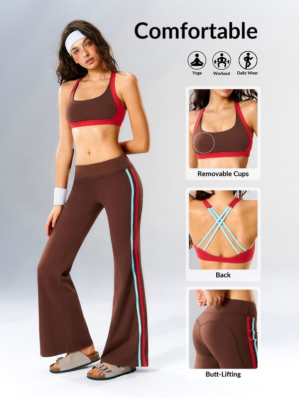 VARSIVA Setelan Olahraga Wanita: Tank Top Colorblock dan Celana Panjang Bergaris