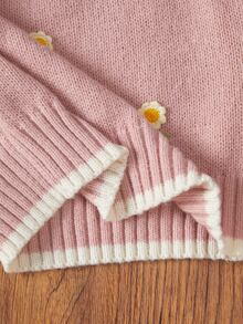 SHEIN 秋冬幼童女童粉色可愛長袖刺繡花卉針織衫套裝，開學季舒適柔軟節慶穿搭聖誕套頭衫 - 粉色 - 查看 10