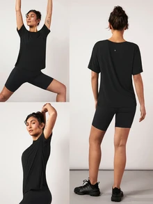 GLOWMODE Tencel Modal Oversized Everymode Tee Daily Casual Compression Shirt - Black - View 10