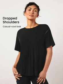 GLOWMODE Tencel Modal Oversized Everymode Tee Daily Casual Compression Shirt - Black - View 8