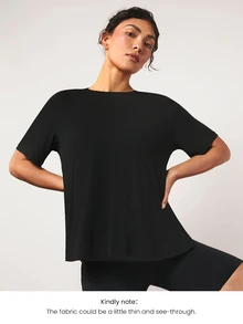 GLOWMODE Tencel Modal Oversized Everymode Tee Daily Casual Compression Shirt - Black - View 9