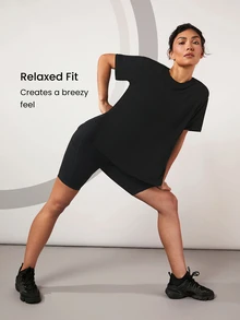 GLOWMODE Tencel Modal Oversized Everymode Tee Daily Casual Compression Shirt - Black - View 6