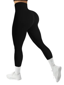 Easithlete Easithlete 1件装女士纯黑色无缝针织高腰弹力收腹打底裤 - 黑色 - 查看 3