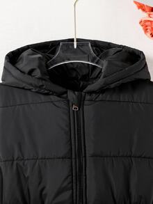 SHEIN Tween Girls Black Long Sleeve Elongated Zip-Up Hooded Vest With Pockets, Fall, Winter, Casual, Solid, Back To School, Outfit - Black - View 4