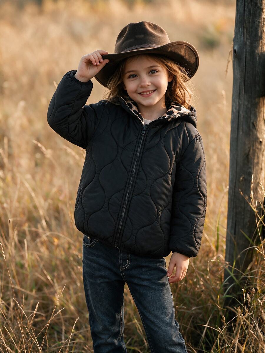 Emery Rose Kids Emery Rose Kids 女童豹紋連帽羽絨冬外套 - 卡其色 - 查看 1