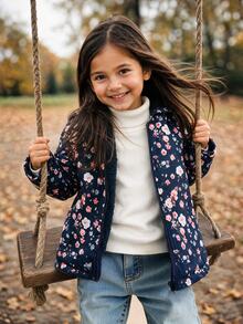 Emery Rose Kids Emery Rose Kids 女童純色休閒連帽拉鍊夾棉外套 冬季露營穿著 - 彩色 - 查看 4