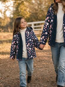 Emery Rose Kids Emery Rose Kids 女童純色休閒連帽拉鍊夾棉外套 冬季露營穿著 - 彩色 - 查看 5