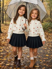 SHEIN Cardigans ajustados de cuello redondo para niñas jóvenes, otoño/invierno - Blanco - Ver 3