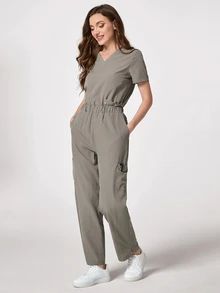 TaskEZ Solid Color Scrub Pants With Pockets,  Uniform Bottom Clothes - Grey - View 10