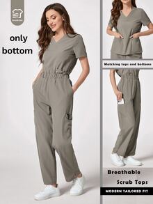 TaskEZ Solid Color Scrub Pants With Pockets,  Uniform Bottom Clothes - Grey - View 1