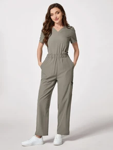 TaskEZ Solid Color Scrub Pants With Pockets,  Uniform Bottom Clothes - Grey - View 6