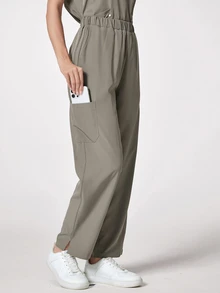 TaskEZ Solid Color Scrub Pants With Pockets,  Uniform Bottom Clothes - Grey - View 4
