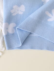 SHEIN 秋季幼童女款淺藍色碎花長袖針織衫套裝，適合拍照、婚禮賓客、節慶、聖誕家庭親子穿搭，可愛風格 - 淺藍色 - 查看 5