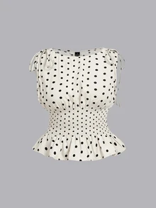 SHEIN MOD Plus Size Women Polka Dot Cinched Waist Mermaid Sleeveless Elegant Dress Set, Party, Vacation, Vintage,Back To School,Campus, Polka Dot - Multicolor - View 8