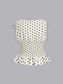 SHEIN MOD Plus Size Women Polka Dot Cinched Waist Mermaid Sleeveless Elegant Dress Set, Party, Vacation, Vintage,Back To School,Campus, Polka Dot - Multicolor - View 9