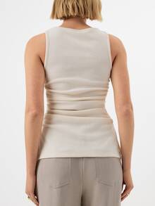 KÆRIA Hus Sleeveless Boat-Neck Ruched Asymmetric Top - Rib - Warm White - Slim Fit Ruched Asymmetric Tank Top - White - View 2