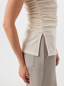 KÆRIA Hus Sleeveless Boat-Neck Ruched Asymmetric Top - Rib - Warm White - Slim Fit Ruched Asymmetric Tank Top - White - View 6