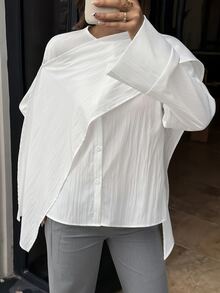 SHEIN EZwear Solid Button Front Cape Shirt - White - View 8