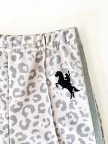 SHEIN Baby Girl Autumn/Winter Vintage Modest Alt Beige Print 2 Pieces Set, Half-Zip Stand Collar Pony Print Sweatshirt With Wide Leg Pants Party Vacation - Grey - View 13