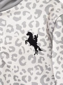SHEIN Baby Girl Autumn/Winter Vintage Modest Alt Beige Print 2 Pieces Set, Half-Zip Stand Collar Pony Print Sweatshirt With Wide Leg Pants Party Vacation - Grey - View 8