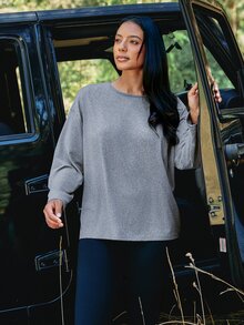 Levarali Women's Plus Size Solid Color Drop Shoulder Long Sleeve Criss-Cross Back Sports T-Shirt Fall - Grey - View 8