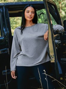 Levarali Women's Plus Size Solid Color Drop Shoulder Long Sleeve Criss-Cross Back Sports T-Shirt Fall - Grey - View 6