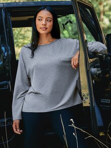 Levarali Women's Plus Size Solid Color Drop Shoulder Long Sleeve Criss-Cross Back Sports T-Shirt Fall - Grey - View 10