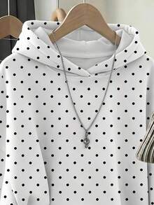 Teen Girls Casual Cute Minimalist Loose Comfortable Hooded Sweatshirt, Suitable For Autumn/Winter Birthday Prom - White - View 5