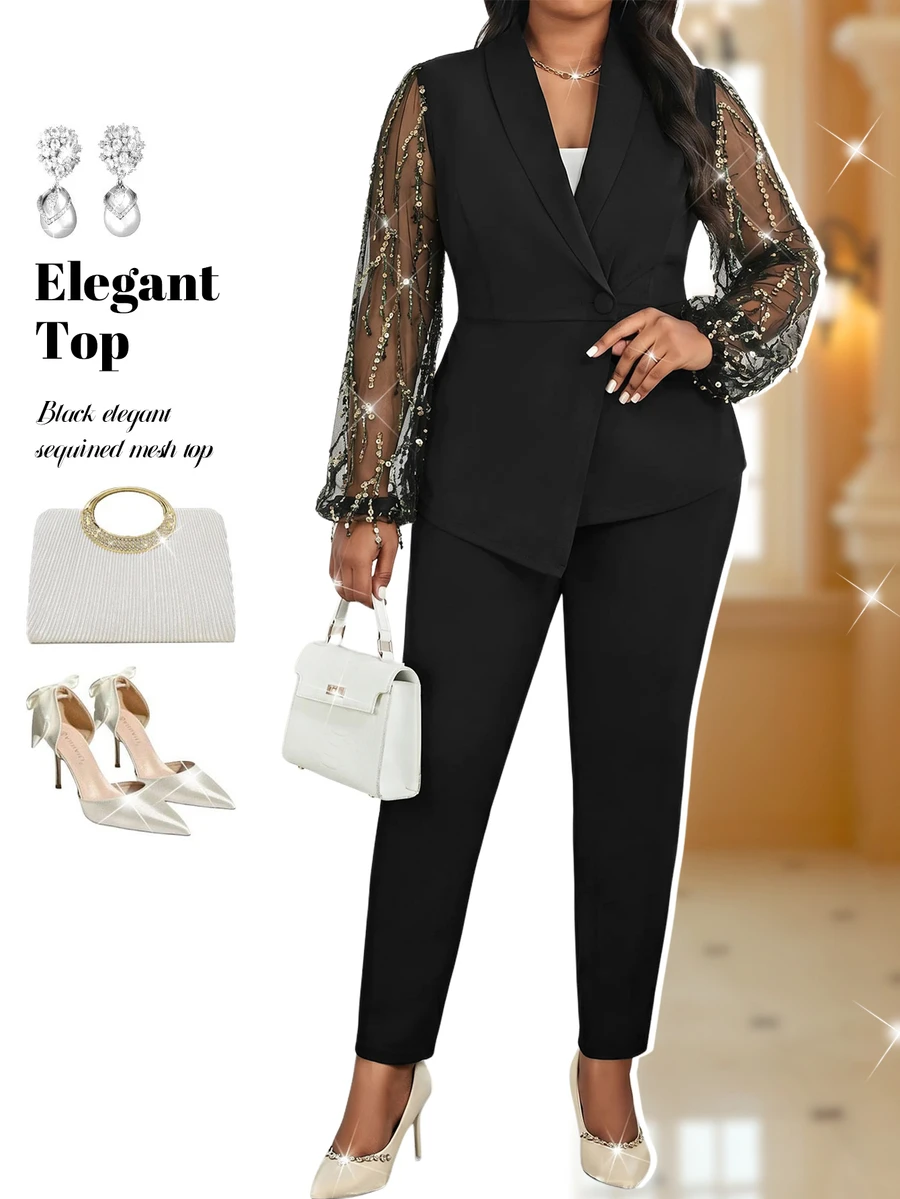 Fleurora Summer Elegant Business Casual Office Party Formal Black Lapel Leg-Of-Gigot Sleeve Black And Gold Button Long Sleeve Plus Size Jacket Wedding - Dusty Pink - View 1