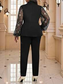 Fleurora Summer Elegant Business Casual Office Party Formal Black Lapel Leg-Of-Gigot Sleeve Black And Gold Button Long Sleeve Plus Size Jacket Wedding - Dusty Pink - View 3
