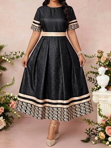 Fleurora Vestido elegante de verano con estampado geométrico de bloques de color para tallas grandes - Multicolor - Ver 4