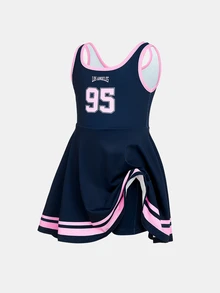 SHEIN 少女休閒日常時尚數位印花 A 字版型海軍藍運動服 - 藏蓝色 - 查看 6