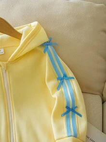 SHEIN 女童蝴蝶結裝飾拉鍊長袖秋季運動衫 - 彩色 - 查看 7