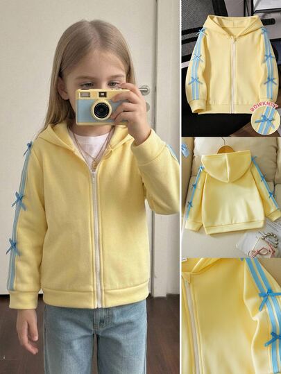 SHEIN Young Girl Young Girl Young Girl Bow Decor Young Girl Zipper Long Sleeve Autumn Sweatshirt