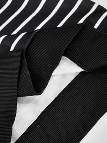 SHEIN Vacaura 青少年男孩秋季條紋半拉鍊套頭衛衣，抓絨內裡黑色上衣，附袋鼠口袋，保暖冬季休閒上衣 - 黑與白 - 查看 6