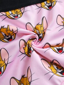 TOM & JERRY X SHEIN Women's Cartoon Print Colorblock Bra And Hipster Panty Casual Daily Lingerie Set - Pink - View 6