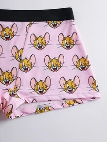 TOM & JERRY X SHEIN Women's Cartoon Print Colorblock Bra And Hipster Panty Casual Daily Lingerie Set - Pink - View 5