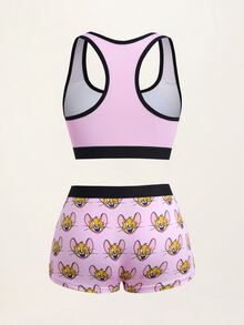 TOM & JERRY X SHEIN Women's Cartoon Print Colorblock Bra And Hipster Panty Casual Daily Lingerie Set - Pink - View 2