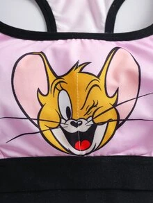 TOM & JERRY X SHEIN Women's Cartoon Print Colorblock Bra And Hipster Panty Casual Daily Lingerie Set - Pink - View 3