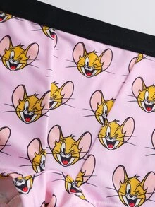 TOM & JERRY X SHEIN Women's Cartoon Print Colorblock Bra And Hipster Panty Casual Daily Lingerie Set - Pink - View 4