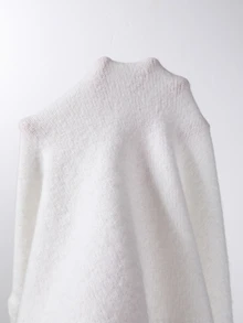 SHEIN 秋冬白色針織鬆弛感中長洋裝，半排扣V領泡泡燈籠袖休閒修身連衣裙，適合早午餐穿著 - 白色 - 查看 7