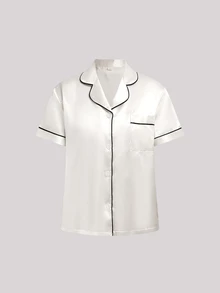 Hourtrue 3 Bộ Pyjama Satin màu trơn, Bộ quần áo mặc nhà dành cho nữ với tay áo ngắn có cổ cài cúc và quần short thắt nơ, thích hợp sử dụng tại nhà - Nhiều màu - Xem 12