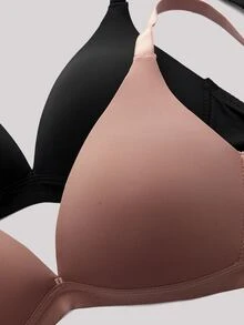 Veilyse 2pcs V-Neck Women's Comfortable Wireless Soft Cup Solid Color Bras - Multicolor - View 8