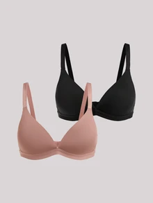 Veilyse 2pcs V-Neck Women's Comfortable Wireless Soft Cup Solid Color Bras - Multicolor - View 2