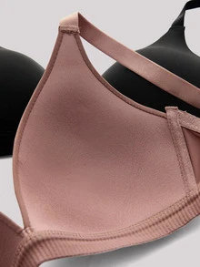 Veilyse 2pcs V-Neck Women's Comfortable Wireless Soft Cup Solid Color Bras - Multicolor - View 9